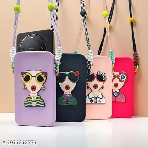 21033 Cute Cartoon Girl Design Mobile Phone Sling Pouch (Multicolour)