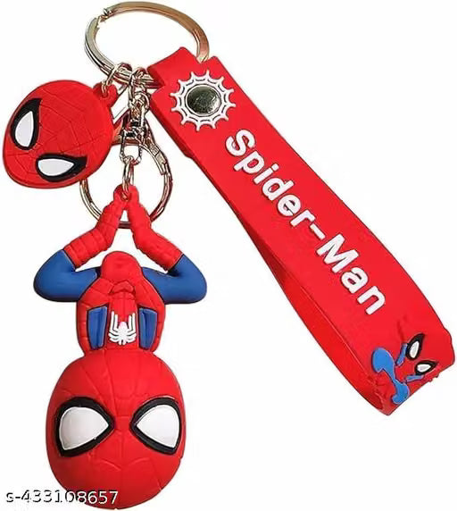21325 Super Hero Spider Man 3D Rubber Key Chain Marvel Avengers 3D Pvc Silicone Rubber Keychain With Lanyard Hook Metal Chain, Multi-Coloured