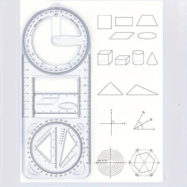 10507 Multifunctional Geometric Ruler, Drawing Template Measuring Tool,Plastic Mathematics Draft Rulers for Student School Office Supplies (High School)