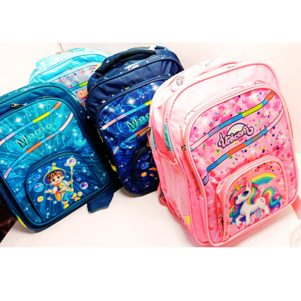 10604 Cartoon Character Rainbow Backpack for Boys and Girls | 4 Compartment Travel Backpack | Water Resistant Bookbag | Bag for Daily Routine