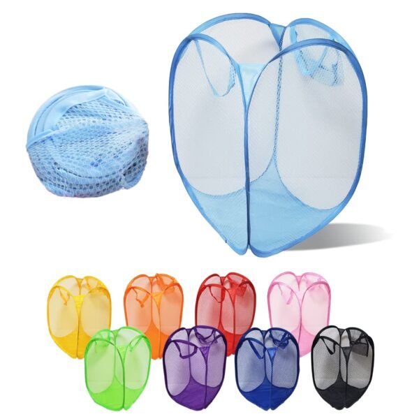 10780  Foldable Net/Mesh Laundry Basket, Storage Bag for Clothes, Toys. with Easy to Carry Handle. for Home, Office, Hostel, Dorms (MultiColour) Size=50 cm x 30cm