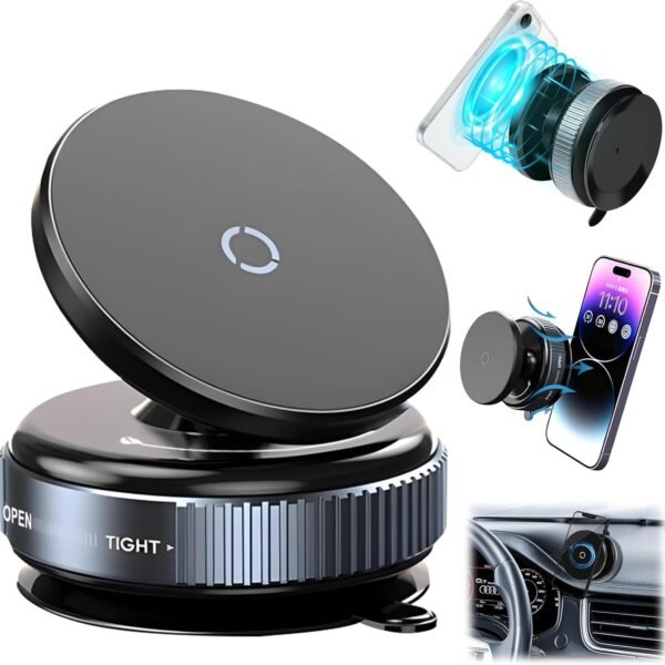 K009 Vaccum Magnetic Phones Holder, Magnetic Car Phone Mount, Hands-Free Suction Cup Phones Holder for Car/Gym/Mirror/Shower, Car Mount Compatible with All Mobile (Non-Extended)