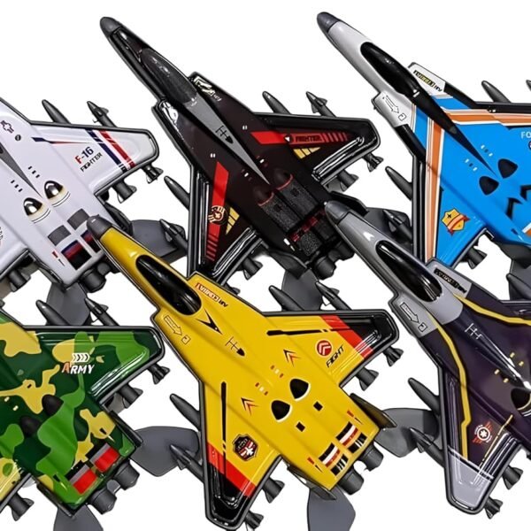 123-10C {Pack of 6} Mini Fighter Jets Set for Kids | Push and Go Unbrekable Friction Powered Airplane Model Set Toys | Ideal Gift Or Return Gifts for Kids - Multicolor