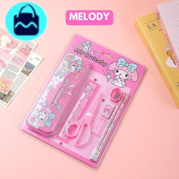 6611 Kawaii Cartoon Character 1 Pack in 7 Equipment School Stationery Gift Set with Pencils, Eraser ,Scissor and Sharpener | Perfect for Budget-Friendly Birthday Return Gifts {Multicolour}
