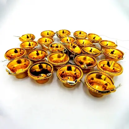 10853  Golden 21 Diya String Light Led Shiny Deepak for Home Decoration Diwali Plastic Table Diya