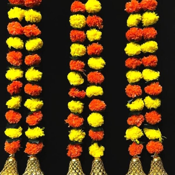 10852 (Pack of 6)  Artificial Marigold Flowers for Door, Well Hanging, Wedding, Pooja Ghar Decoration(3FT.Multicolor Strings)