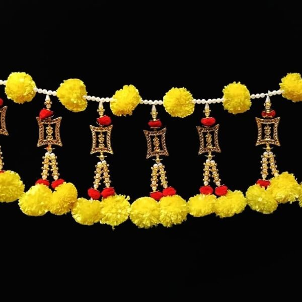 10864 Marigold, Artificial Flowers, Bells & Beads for Home & Festive Decorations, Perfect for Housewarming & Traditional Celebrations 3Feet