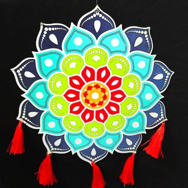 3108 Lippan Art Mirror Wall Decor Handmade Wall Decor, Multicolour Floral Mandala Design, Traditional Indian Mud Mirror Work, home Decor, living room Decor, {Random Designs}