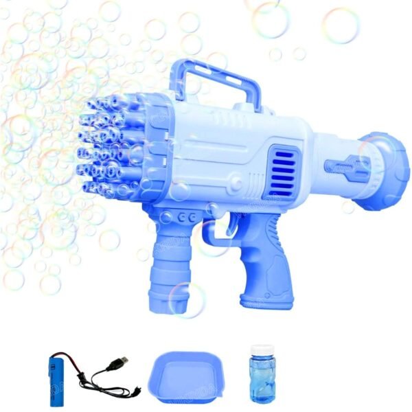 45 Holes Bubble Gun,one Bottle Bubble Solution with Rechargeable Battery and Charging Cable, Bubble Making Machine Outdoor Toys for Kids- Multicolor