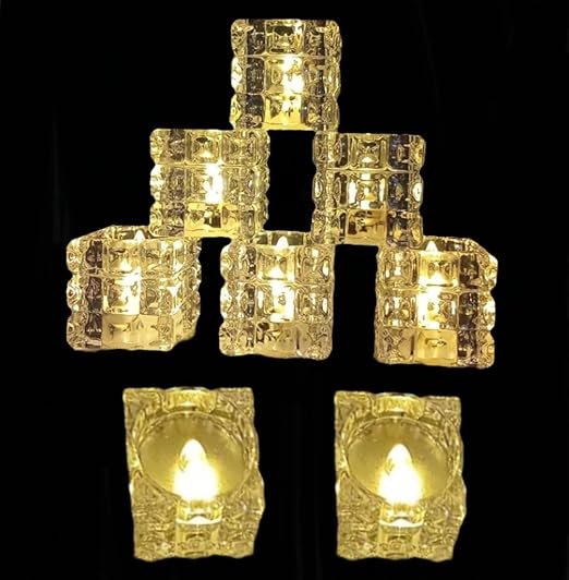 10836 DOJI Block Crystal tealight Candles Smokeless Candle Light, Flameless led Diya | led Candles for Diwali and Christmas Decorations