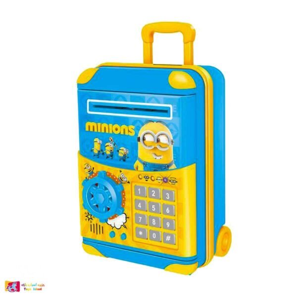 3003 Minion Shaped Trolley Piggy Bank, Battery Operated , With Sound , Safe and Secure, Great for Kids' Savings for kids.