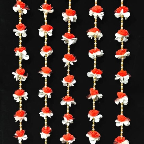 10865 {Pack of 2} Collections Handmade Red & White Strings Pom Pom for Door,Wall Hanging Bandhanwar Garland for Decoration Diwali Festival,Navratri,Wedding {Multicolour 3 Feet}