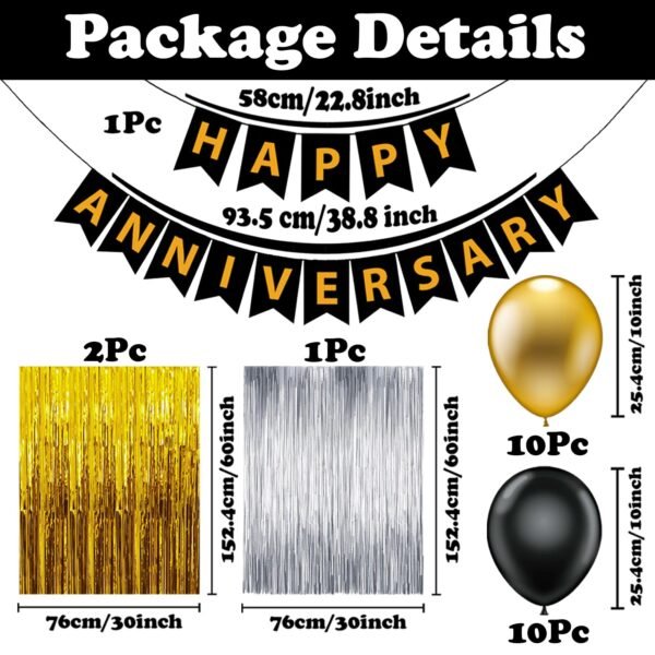 10871 Happy Anniversary Banner, Wedding Anniversary Decoration for Couple, Husband, Wife Kit Combo Set - 37pcs Golden Foil Curtain Metallic With Balloon Happy Anniversary Sash for Party Decoration {Multicolours}