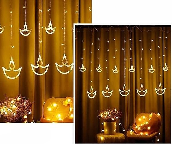 NC-A003 Diya LED String Light - 12 Feet Length, 6 Small Diyas, 6 Large Diyas | Warm White | Ideal for Home Decoration, Festivals, Parties