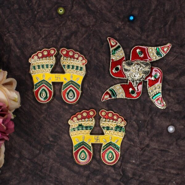 10829 MATA Laxmi Ji Charan Sticker with Swastik Wall Sticker for Diwali and Navratri Festival Home and Mandir Decoration