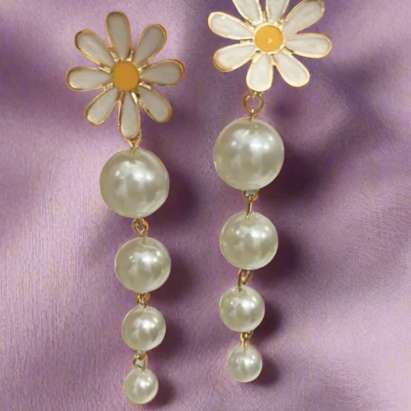 10799 Gold Plated Flower Western Pearl Drop Earrings {pair}