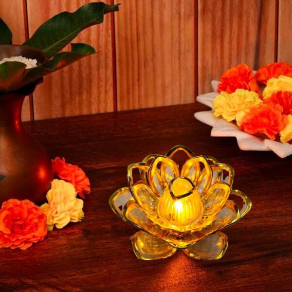 MI-PM-052 1 Pcs Lotus LED Tea Light Candles | Battery-Operated | Flameless & Smokeless | Acrylic Design | Home Décor, Wedding, Festival, Anniversary, Birthday, Gifting