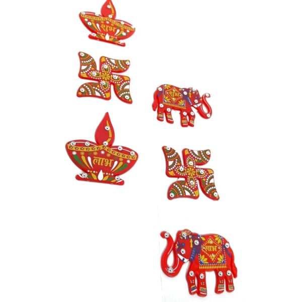 11012 Red Shubh Labh, Swastik & Kalash and Diya, Diwali Acrylic Handmade Rangoli Home Decor Floor Stickers