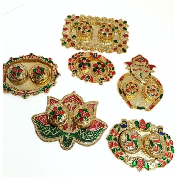 010914 Small Pooja Multi Shape Haldi Kum Kum Platter Random Designs