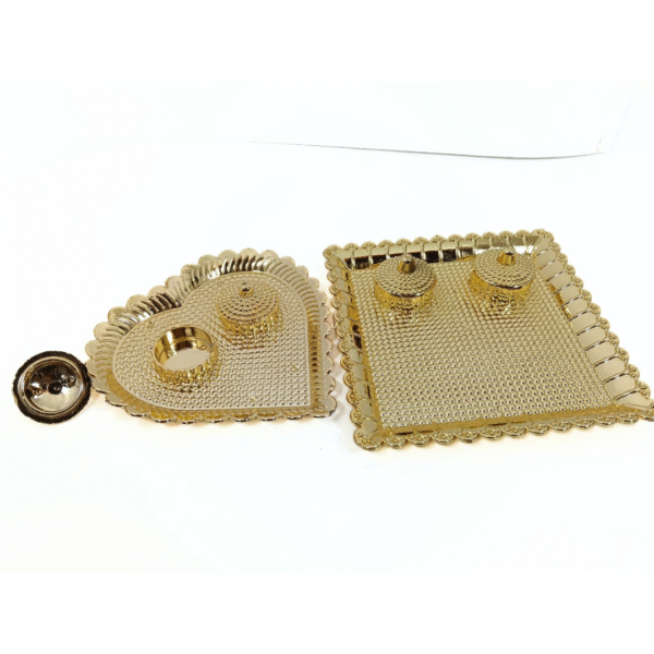 11002 Decorative Indian Roli Chawal and Kumkum Platter Set, Plastic Plate Pooja and Rakhi Thali