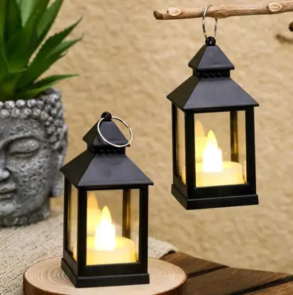 AA-2008-1 Electronic Candle Light Smokeless Flameless LED Light Lantern for Home Decoration Diwali & Christmas Smokeless  Colour Black And White Diwali Decor Size 9cm *4cm*