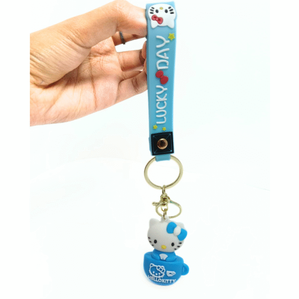 10902 Cute Hello Kitty Light Blue With Beautiful Blue Bow Lanyard Rubber Multicolour Keychain Lanyard charm for boys girls birthday return gift keyring