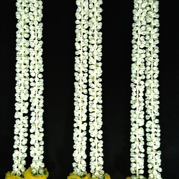 11076  {10 pcs} Mogra Flower Garland with Bell for Decoration Festival Navratri, Diwali, Christmas, Marriages, Temple, Home/Office Inauguration (2.5 Feet)