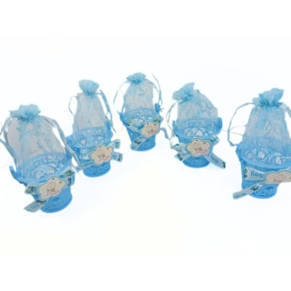 11090 (pack of -12)  plastic basket with organza pouch baby shower party favors blue