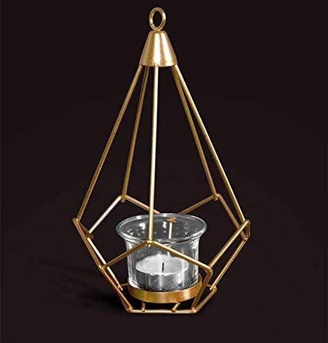 11107  Hanging Candle Holder Geometric Wrought Metal Iron Golden Candle Holder Wedding Decoration Bar Party Living Room Home Decoration Size-25 Cm