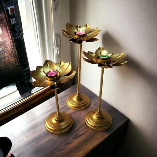 11044 {1 Pcs} Metal Long Lotus Shape Tea Light Candle Holder for Home Decoration/Pooja/Office Decoration Diwali Special {11 Inch}
