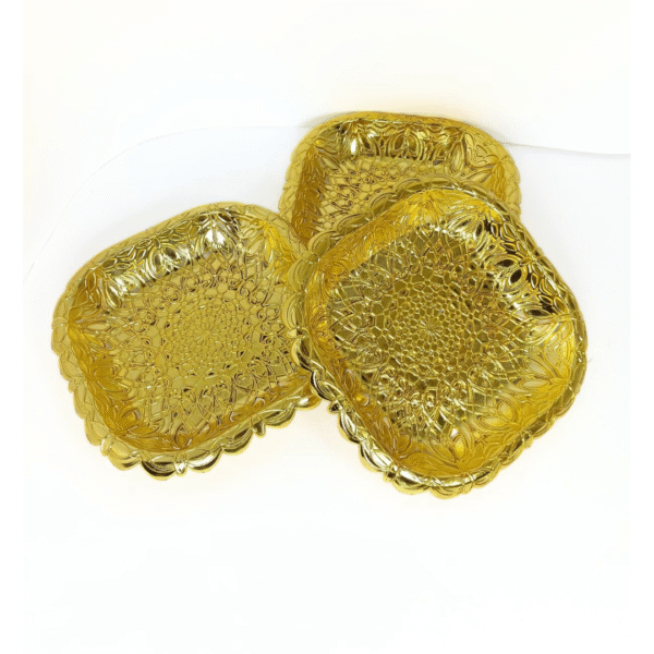 10978 {Pack of 3} Golden plat Antique Square Ornate Bronze Tray for Serving Dish Dinnerware  Size =7*7 Inch