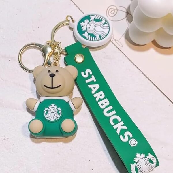 10899 Cute Starbucks Teddy Bear Keychain for Girls Boys, Cute Silicon Keychains Accessories Keyring Key Purse Backpack Car Charms for Kids Gifts.