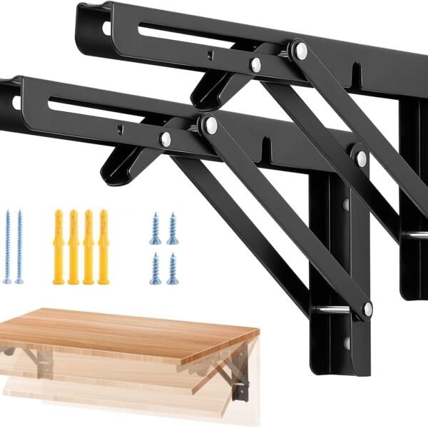 10982 Folding Shelf Brackets - Heavy Duty Metal Collapsible Shelf Bracket for Bench Table, Shelf Hinge Wall Mounted Space Saving DIY Bracket 1 Pair Shelf Brackets Heavy Metal Collapsible Bracket (20 CM)