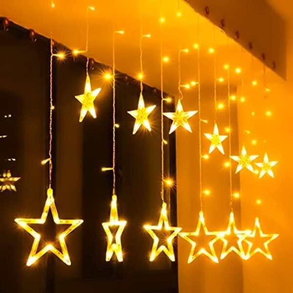 11062  138 Led 6.6 Feet Curtain String Lights Window Curtain Lights With 8 Flashing Modes Decoration For Diwali {12 Stars} , Wedding, Christmas, Home, Party, Patio