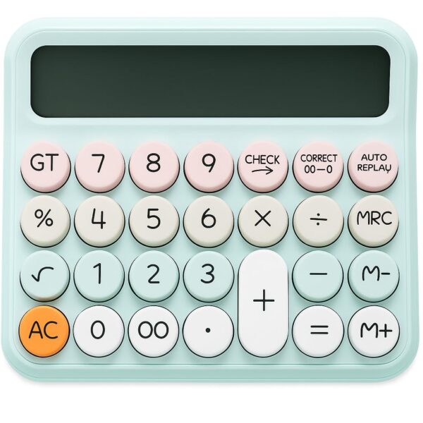 OT-77C  Push Button Calculator – Big Round Keys, 12 Digit Large LCD Display, Colorful Candy Design, Dual Power with Auto Sleep for Office, School & Shop Use