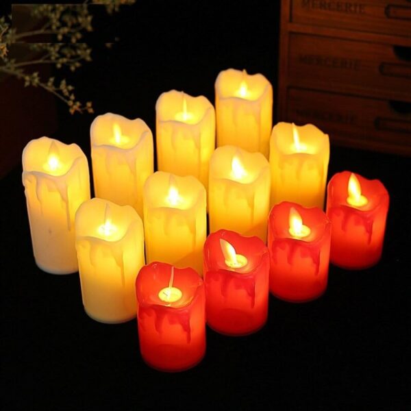 10979 LED Candles with Dripping Wax Design Smokeless and Flameless Diyas with Battery for Gifting, House, Balcony, Room, Diwali, Christmas, Festival, Events Decor {Multicolour}