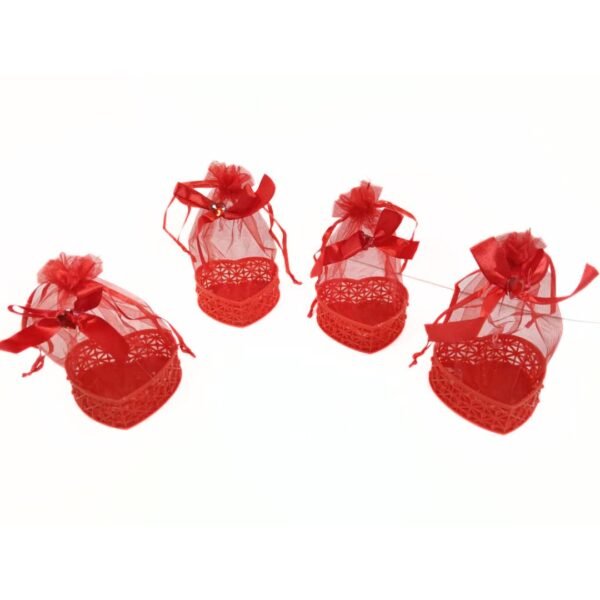 11092 (Pack of -12) Heart Shape Basket Baby Return Gift- Navratri Baby Shower Candy Bags Candy Favor Bags,Mini Drawstring Candy Basket for Baby Boys' Shower Birthday Party Gift Bags Red Colour