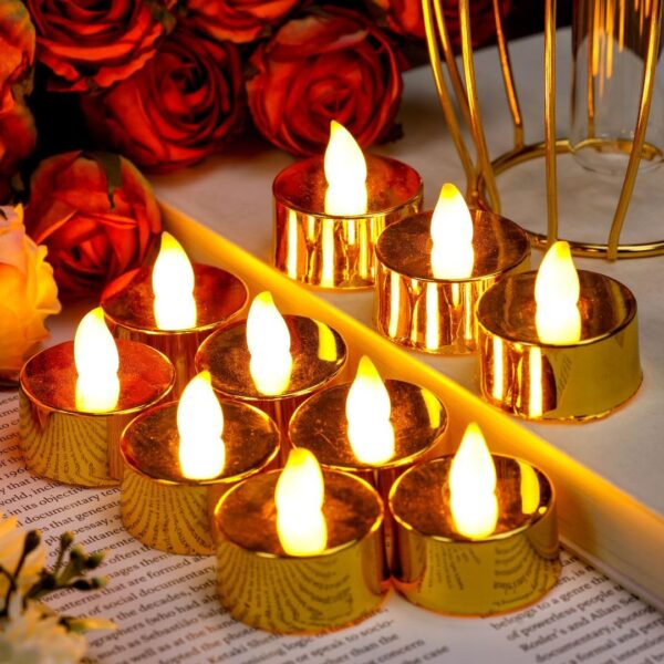 10981 LED Tea Light Candles | Flameless & Smokeless | Decorative Acrylic Design | Home Décor, Gifting, Festival, Anniversary, Birthday, Diwali Decor (Golden, 2 cm)