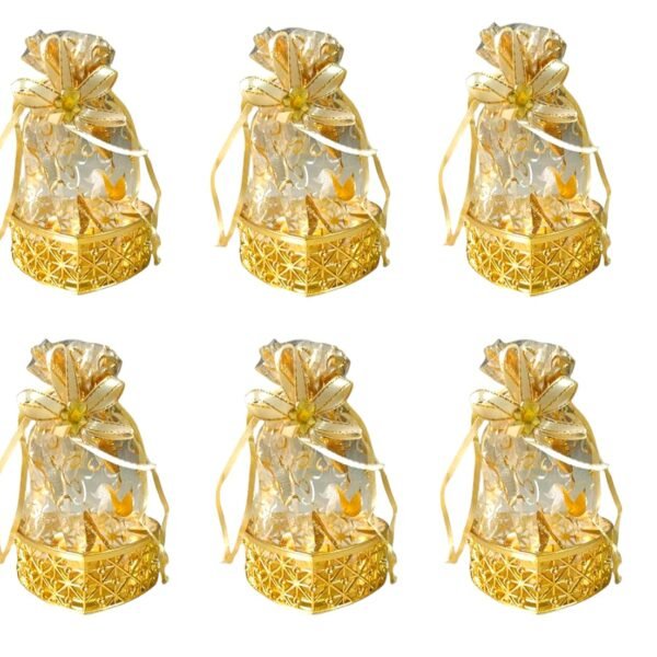 11087 (pack of -12) Golden and Silver Decorative Net Potli Basket For Return Gifting| packing Dry Fruits, Chocolates, small gifts and more