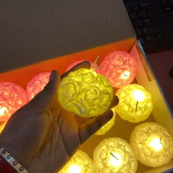 11066 {1 Pcs} Rose Ball Decorative Candles Flameless Smokeless LED Glow Lights for Diwali Festival Home Décor Birthday Wedding & Gifting