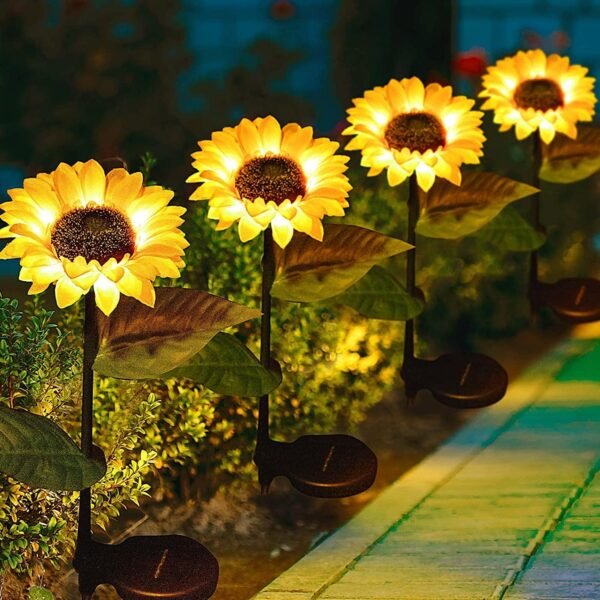 11064 {1 Flower} Solar Flowers Lights Garden Stake Outdoor Sunflower for Garden, Courtyard, Patio, Front Yard, Backyard, Balcony, Entryway Party Wedding Holiday Outdoor Waterproof Halloween Decorations