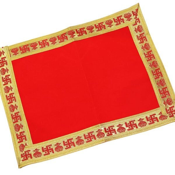 10923 Puja Assan Velvet Puja Cloth for Pooja Home Mandir, Temple and Pooja Ghar Size - 23* 17 Inch (Red)