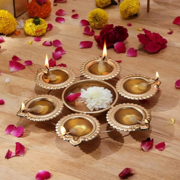 10907 Gold Polished Metal Peacock Tealight Candle Holder Antique Home Decor for Diwali, Weddings, Anniversaries & House Warmings | Holds 6 Tealights | Gold Finish  { 7 Inch }