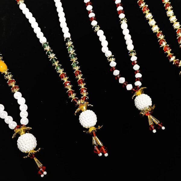 11115 Artificial mala Garland made of Red Golden White Moti pearls beads Random Design {1.5 Feet}
