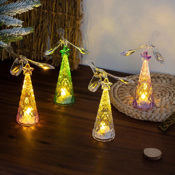 KT-159 Acrylic Crystal Christmas Tree Design Flameless and Smokeless Led Tea Light Candle for Wedding, Gifting,House, Light for Balcony, Room, Birthday,Christmas Decoration