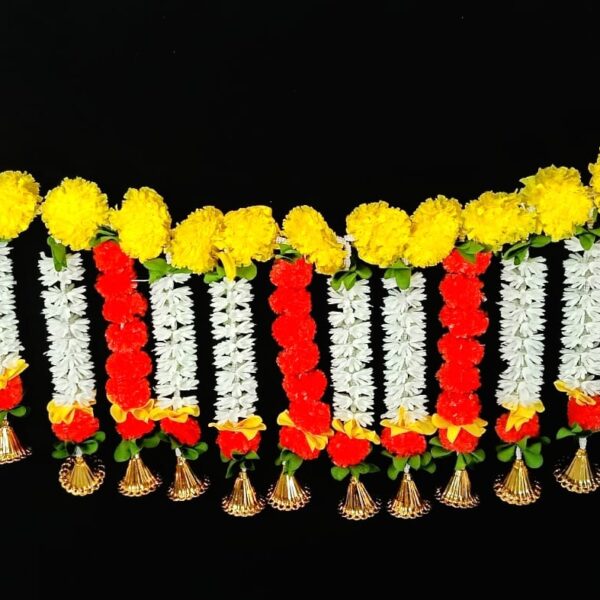 10963 Artificial marigold and Mogra Flowers I Heavy Door Hanging Toran I Bandhanwar for All Festivals Decoration  {3 feet }
