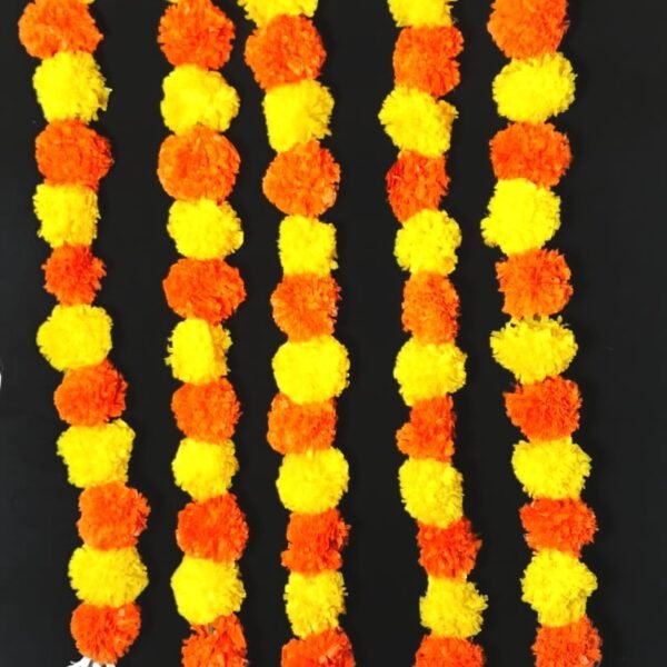 10989 {6 pcs} Artificial Marigold Fluffy Flowers Hanging Garlands, Orange, Yellow Marigold Artificial Ladi  Approx 3Ft