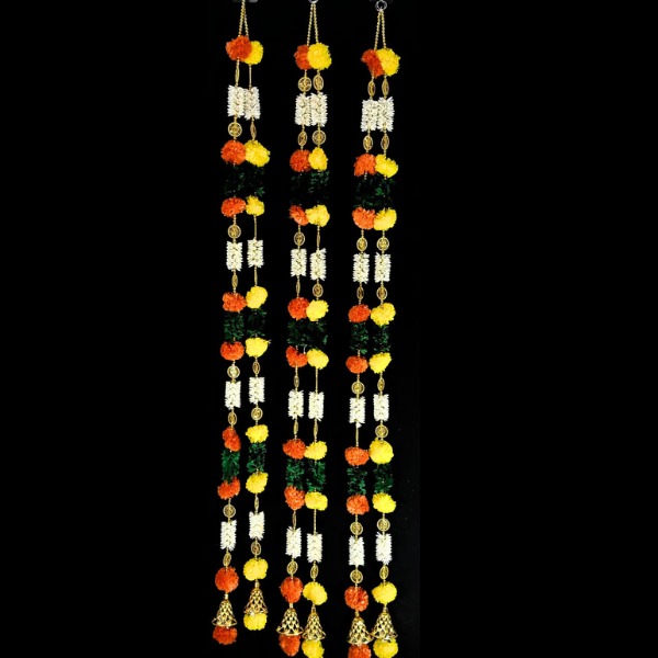11073 {10 Pcs} Artificial Marigold Flowers With Bell, Diwali, Navratri, Home & Housewarming Wedding, Pooja Ghar Decoration. {5 Feet}