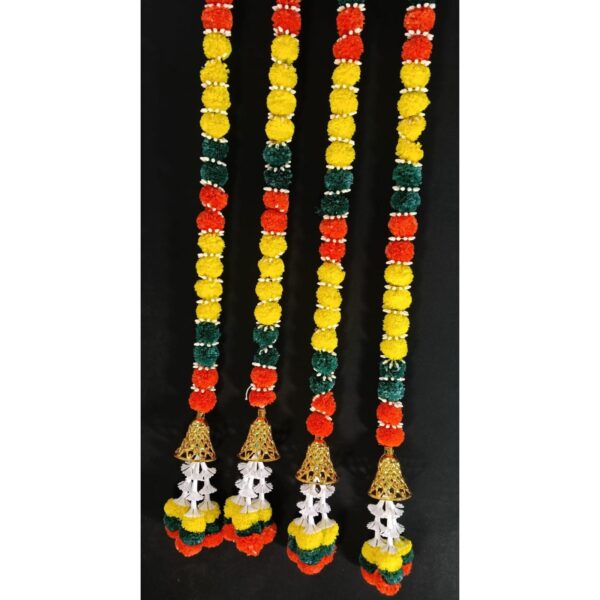 10936 {6PCS} Artificial Marigold Flowers Hanging With Main For Door, Festival Decoration, Wall Hanging, Wedd`ing, Pooja Ghar Decoration Size-5 Feet  {Multicolours}