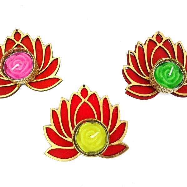 11049 Light Holder Yellow Lotus with Beads & Latkan Style Hanging for Diwali Decoration, Home Decor, Wedding and All Festival Decor